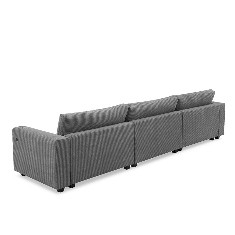 Oversized Corduroy Sectional Sofa, L Shaped Cloud Couch With USB Charging Port, Cup Holder, Deep Seat Sofa Bed With 50" Chaise, Comfy Indoor Furniture For Living Room