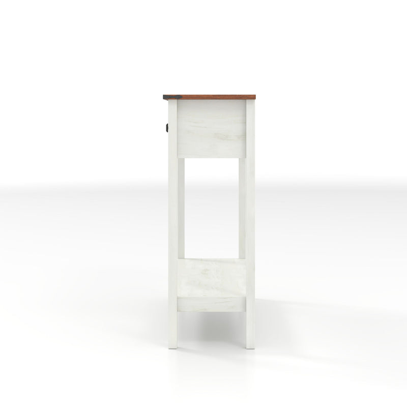 Farmhouse Style Console Table With 2 Drawers And Bottom Storage Shelf