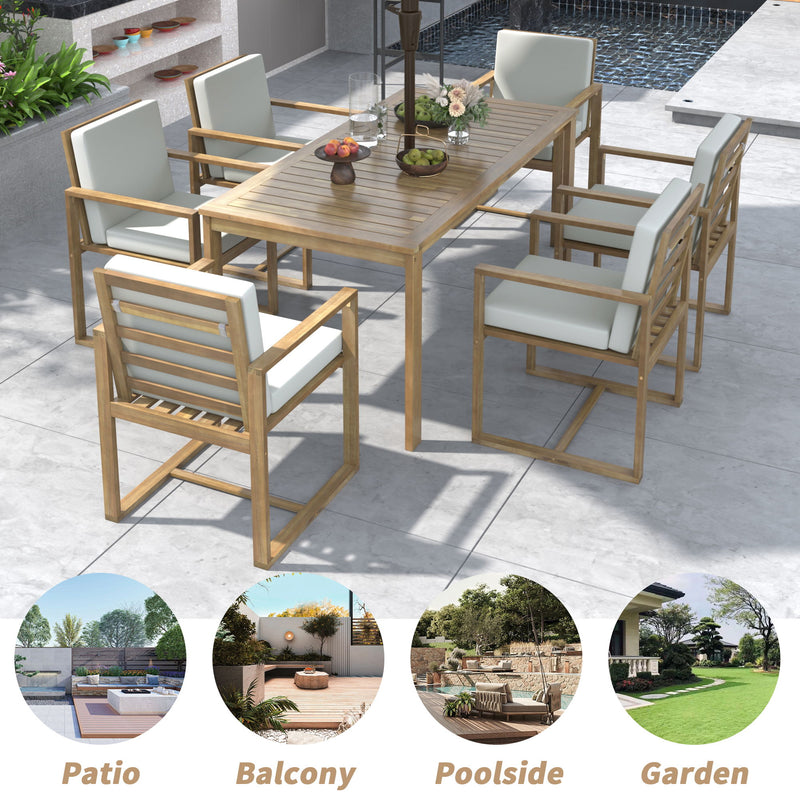 Patio Dining Set Outdoor Dining Table And Chair Set With And Removable Cushions For Patio, Backyard, Garden - Light Teak