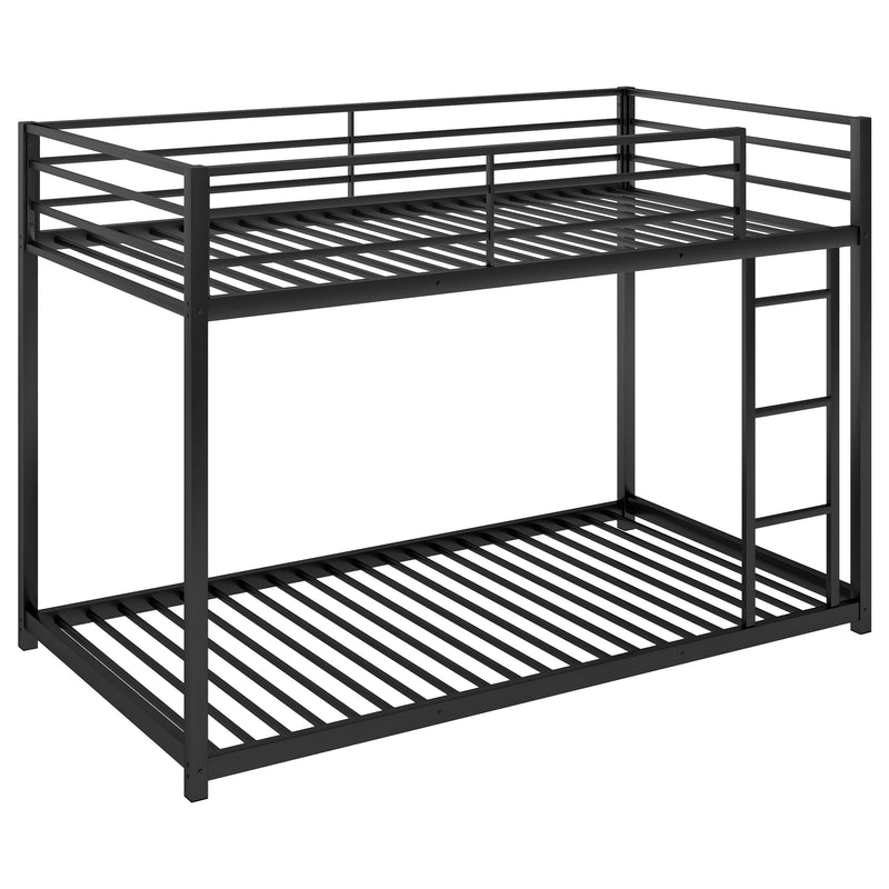 Twin over Twin Metal Bunk Bed, Low Bunk Bed with Ladder, Black(OLD SKU:WF282465AAB)