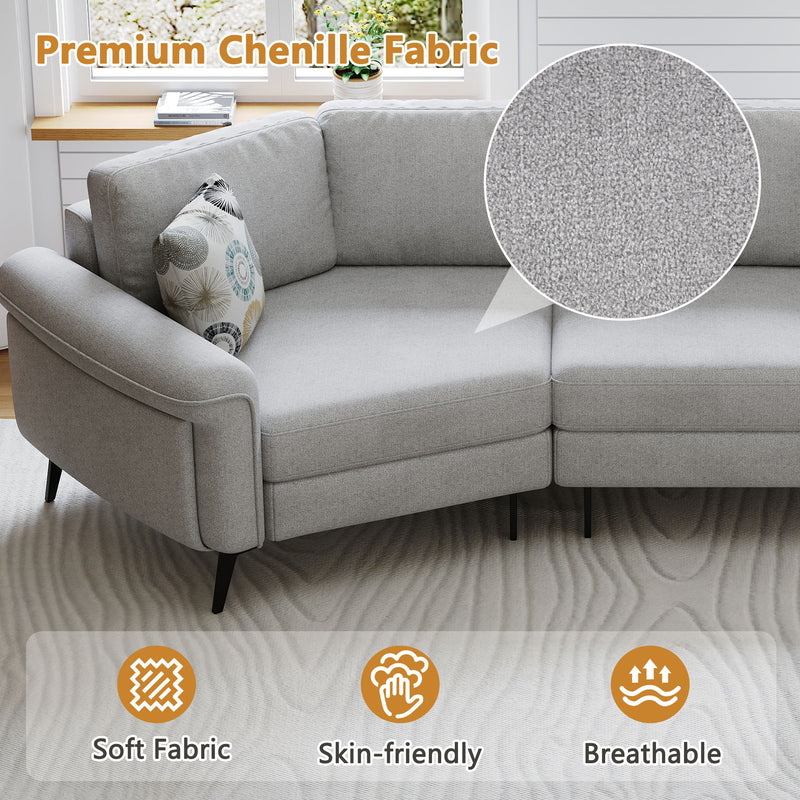 Upholstered 3 Seater Curved Sofa With Printed Pillows Chenille