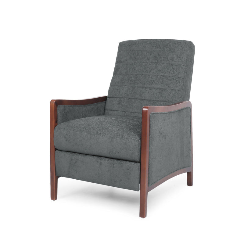 Mendota - Mid Century Modern Fabric Channel Stitch Wood Pushback Recliner - Gray
