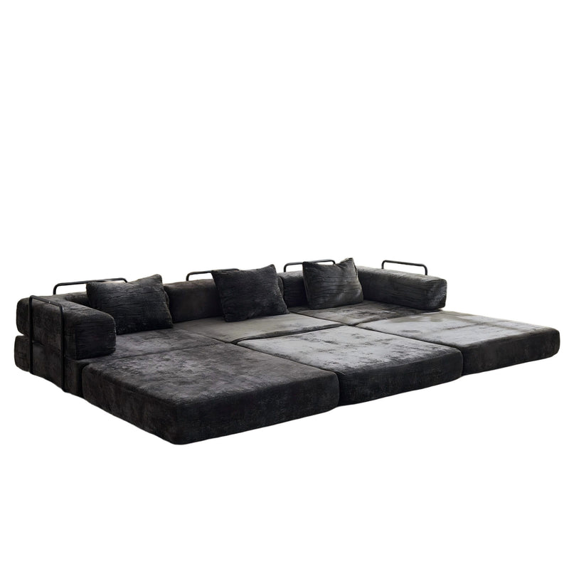 Convertible Floor Sofa Bed With Fixed Shape Frame, Boneless Modular Sectional Sofa, For Living Room - Black