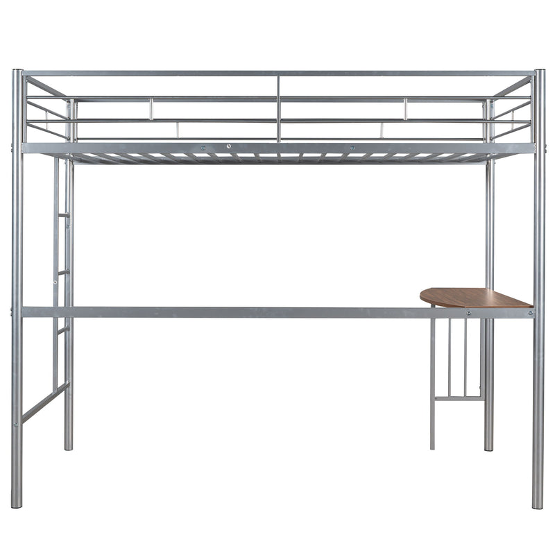 Twin Over Full Metal Bunk Bed With Desk, Ladder And Quality Slats For Bedroom - Silver