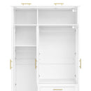 3 Door Wardrobe Armoire With LED Lighting And 3 Drawers - White