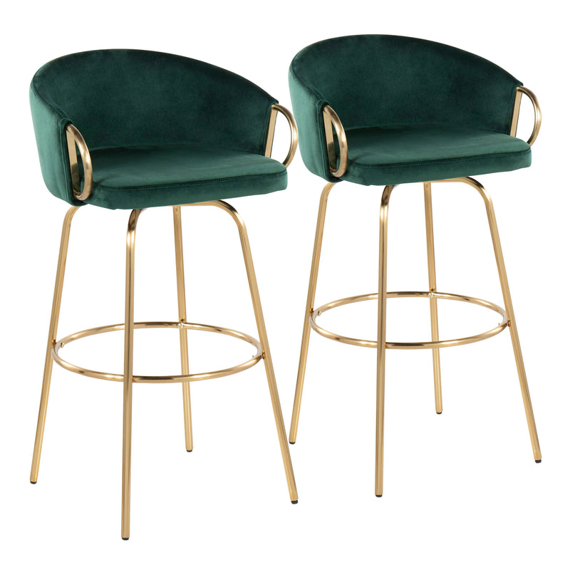 Claire - Contemporary / Glam Fixed Height Bar Stool (Set of 2) Round Footrest (Set of 2)