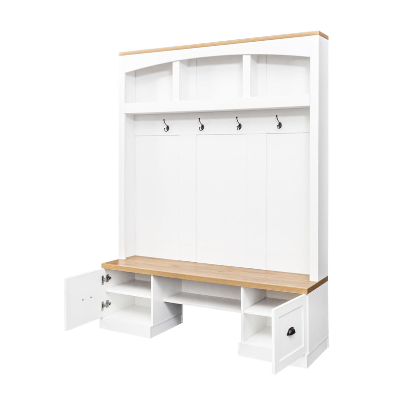Farmhouse 4 In 1 Hall Tree With Wood Grain Bench And Top