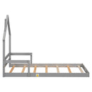 Twin House-Shaped Headboard Floor Bed with Handrails ,slats,Grey