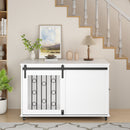 Dog Crate With Sliding Barn Door And Side Access, Lockable Wheels For Small To Medium Dogs - White