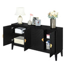 4 Door Sideboard Storage Cabinet For Living Room And Dining Room, 2 Large Cabinets With Gold Handles And Adjustable Shelf - Black