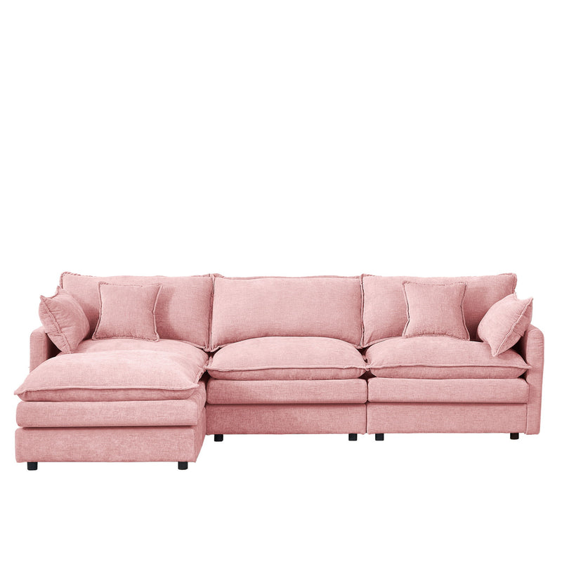 Modular L-Shaped Sectional Sofa Set With Movable Ottoman - Pink