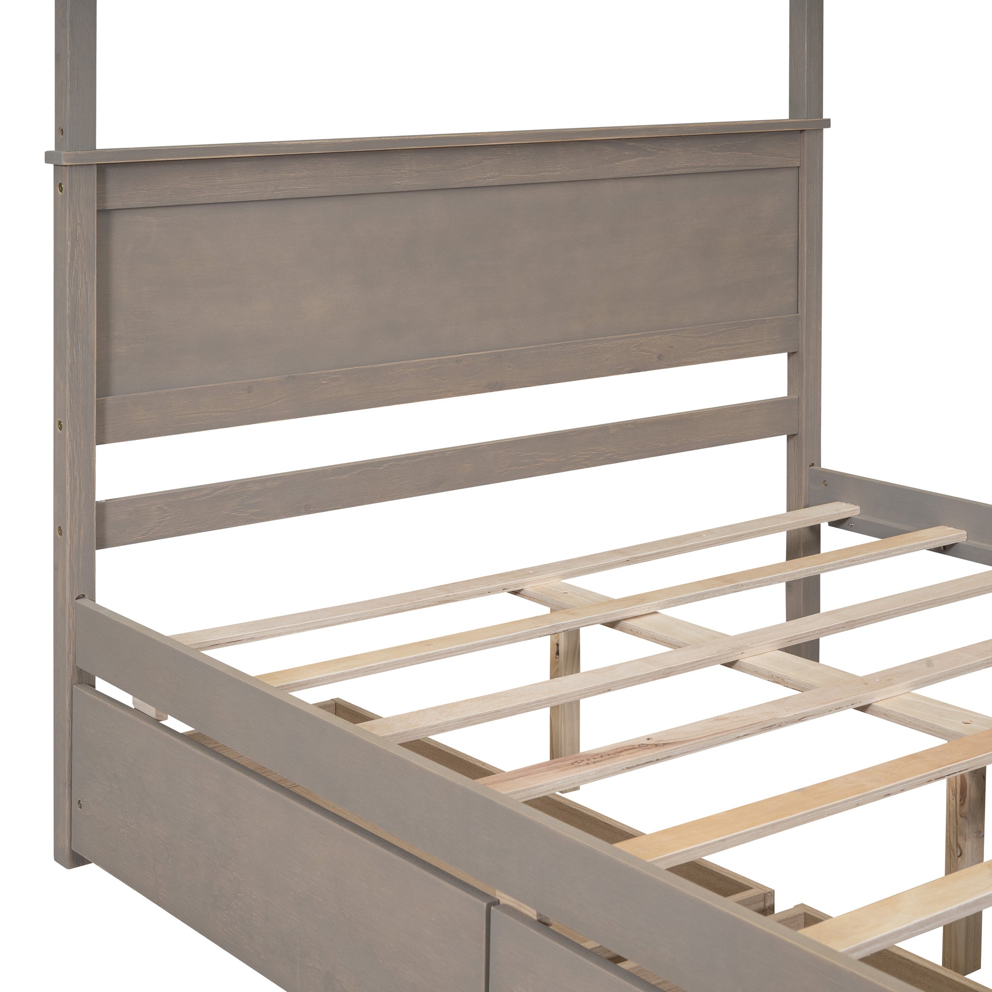 Wood Canopy Bed with two Drawers, Full Size Canopy Platform bed With Support Slats .No Box Spring Needed, Brushed Light Brown - Atlantic Fine Furniture Melbourne FL