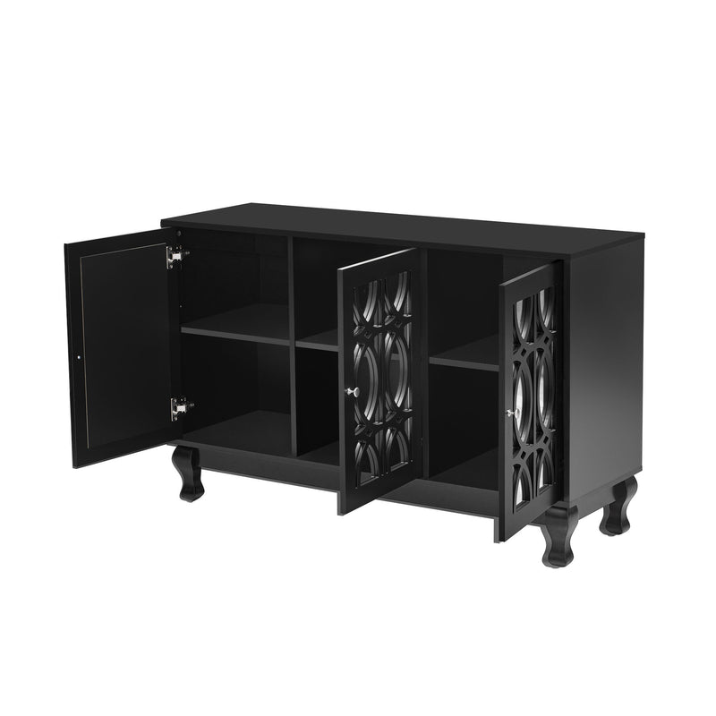 Modern Mirrored TV Stand, 3 Adjustable Shelves For Living Room