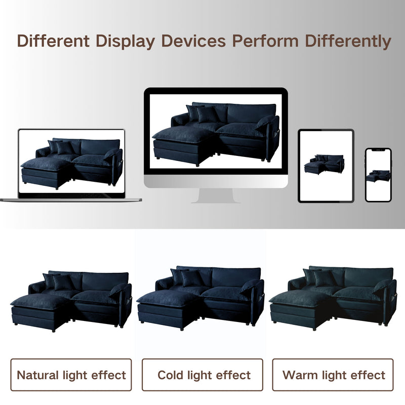 Modern Chenille Oversized Deep Seat Sectional Sofa With Pillows