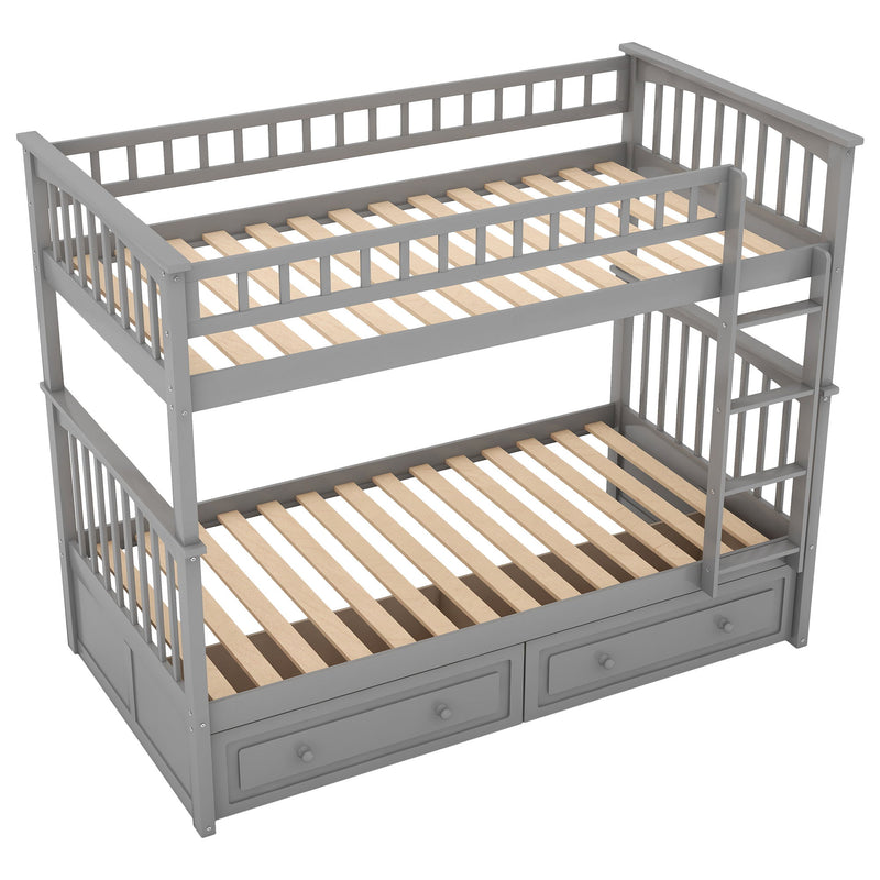 Twin Over Twin Bunk Bed With Drawers, Convertible Beds