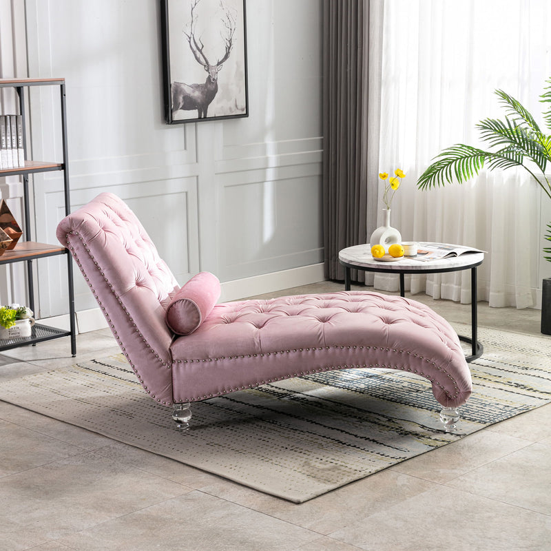 Velvet Chaise Lounge Indoor, Button Tufted Upholstered Chaise Lounge Chair With Pillow