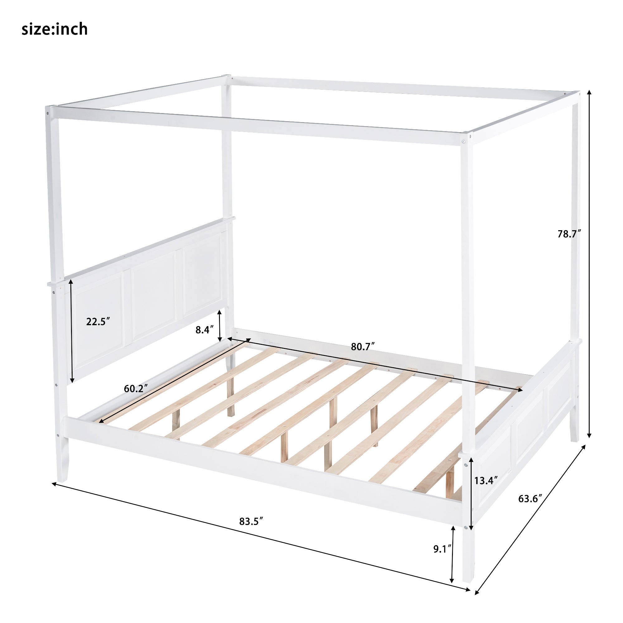 Queen Size Canopy Platform Bed with Headboard and Footboard,Slat Support Leg,White - Atlantic Fine Furniture Melbourne FL