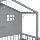 House Bed With Shelves, Window And Sparkling Light Strip On The Roof