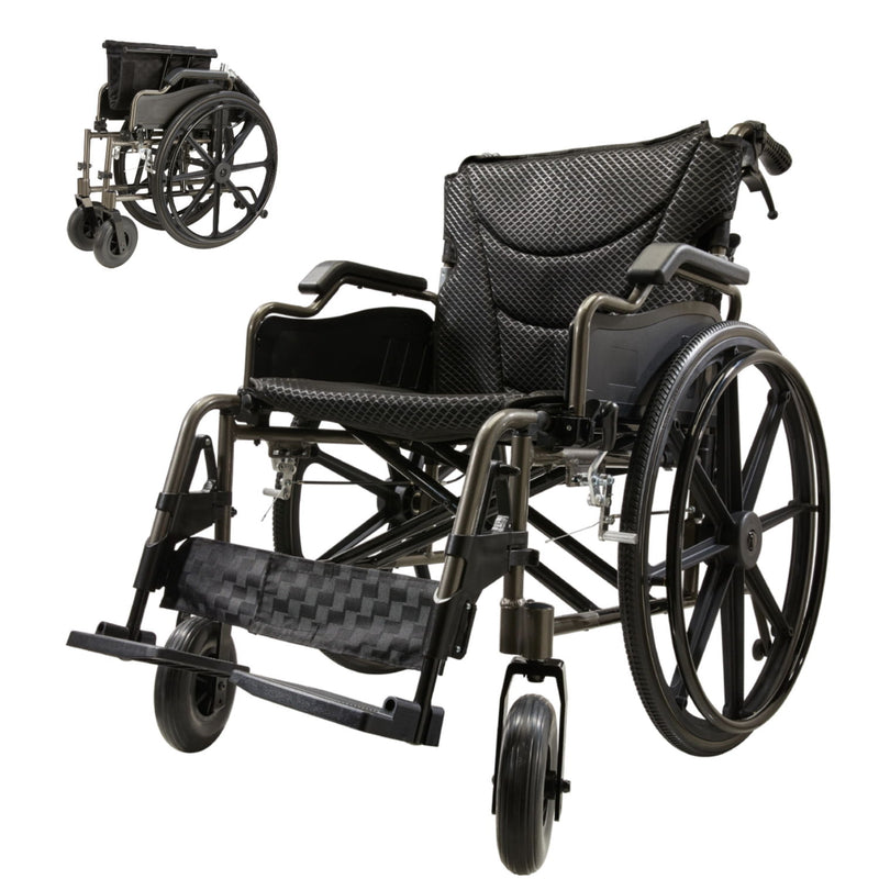 Lightweight Foldable Nursing Wheelchair For Adults Double X Force Support, 300Lbs Capacity, Breathable Cushion & Anti Backflip Design With Tires, Adjustable Seat Belt, Quick Release Wheels - Gray