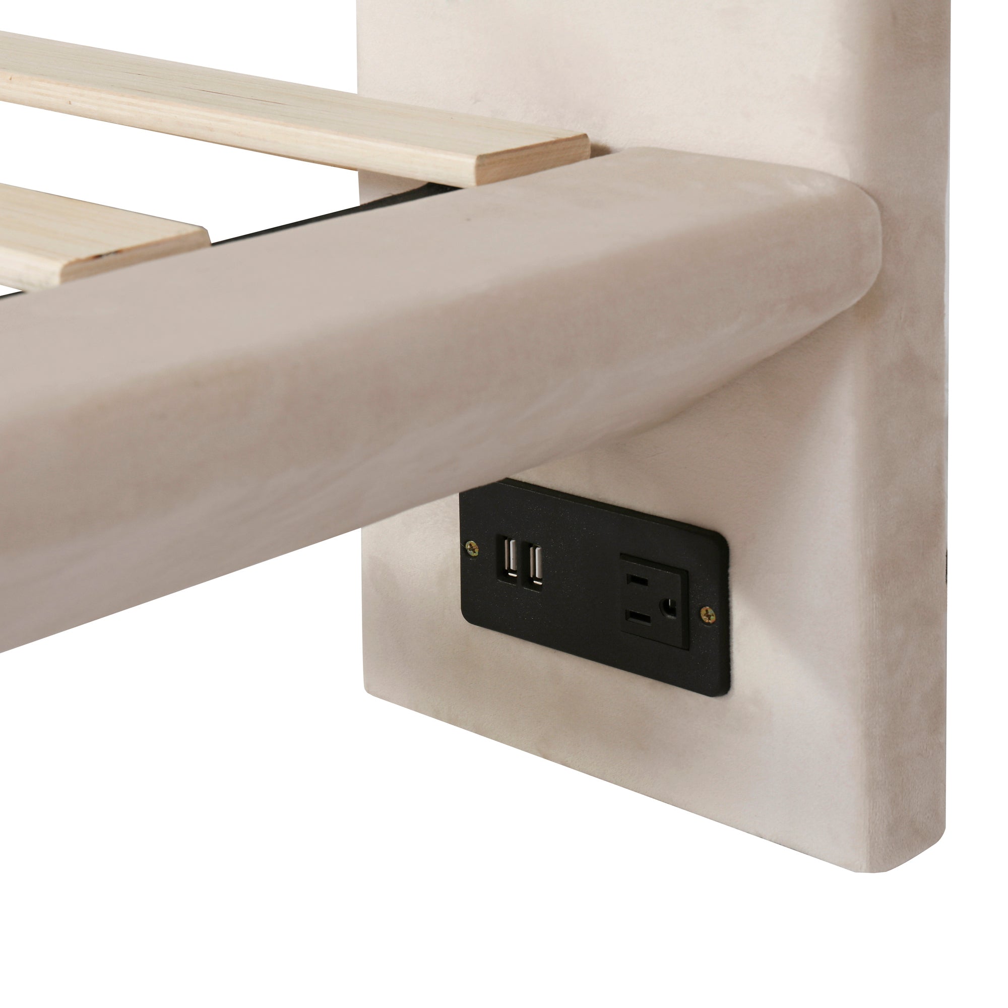 Full Size Upholstered Platform Bed with Sensor Light and 2 Large Backrests, Stylish Platform Bed with 2 sets of USB Port and Socket on each rear Bed Leg, Beige - Atlantic Fine Furniture Melbourne FL