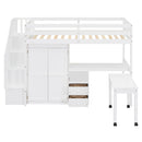 Loft Bed With Stairs, Bookshelf, Drawers, Desk & Wardrobe, Space Saving Multifunctional Furniture