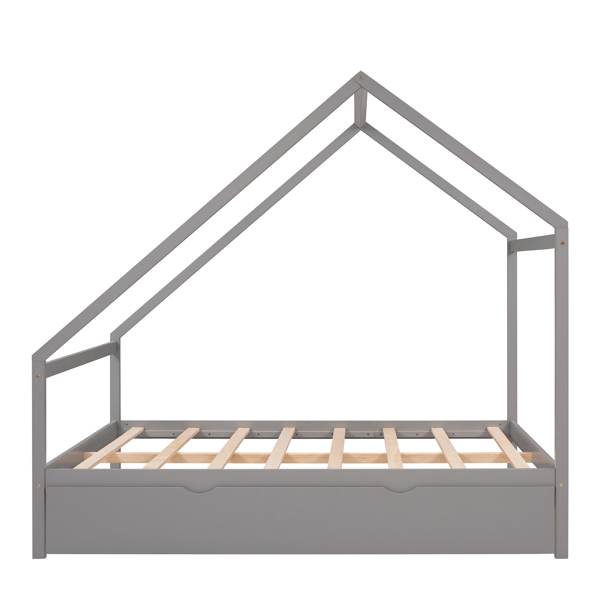 Full Size Wooden House Bed With Twin Size Trundle, GRAY - Atlantic Fine Furniture Melbourne FL