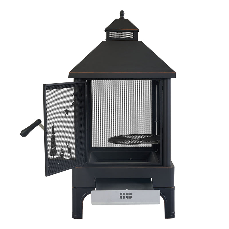 Heavy Duty Garden Metal Outdoor Heating Furnace Fire Pit With Rotating Tray - Black