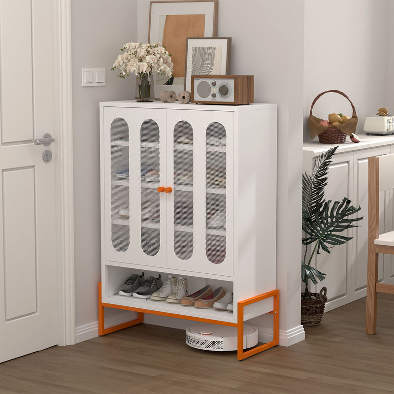 Modern Metal Shoe Cabinet With DoublebSided Mesh Doors And Adjustable Partitions