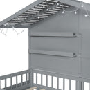 House Bed With Shelves, Window And Sparkling Light Strip On The Roof