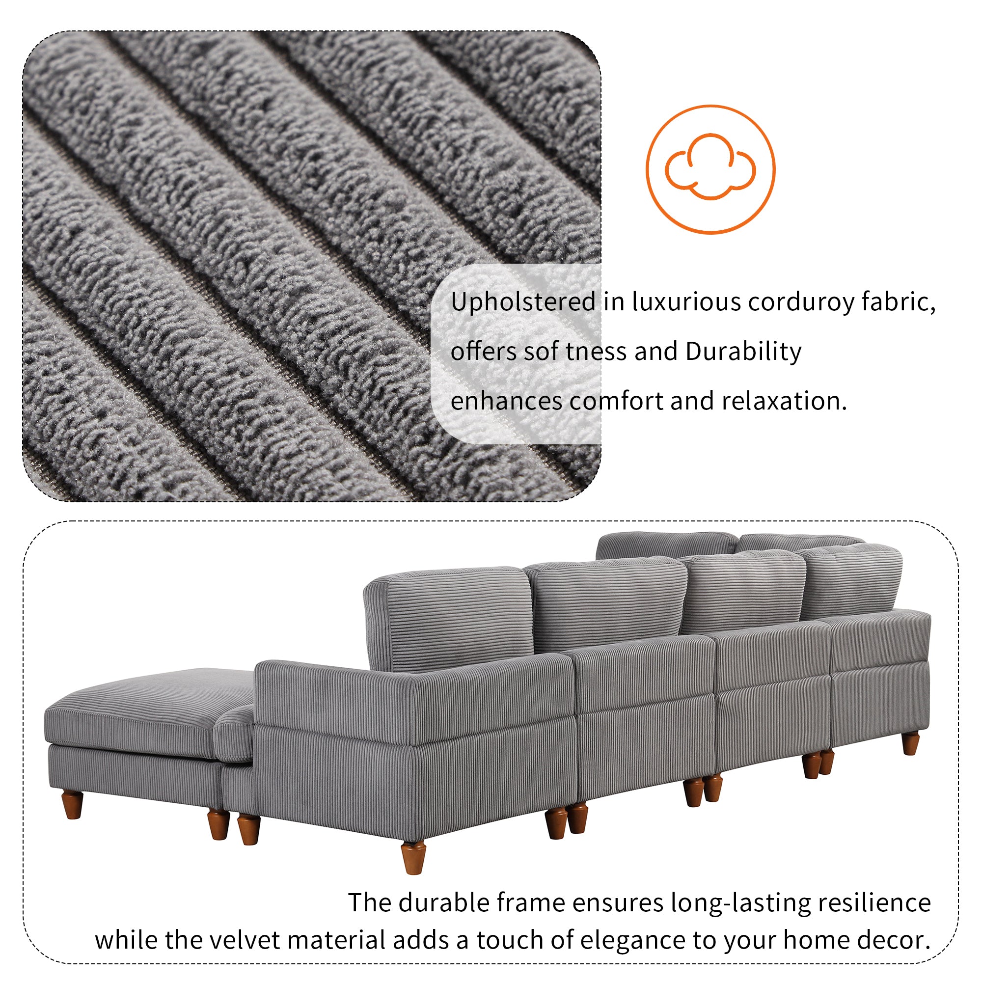 U_Style Modular Sectional Sofa with Ottoman L Shaped Corner Sectional for Living Room, Office, Spacious Space(same sku: WY000336AAE)