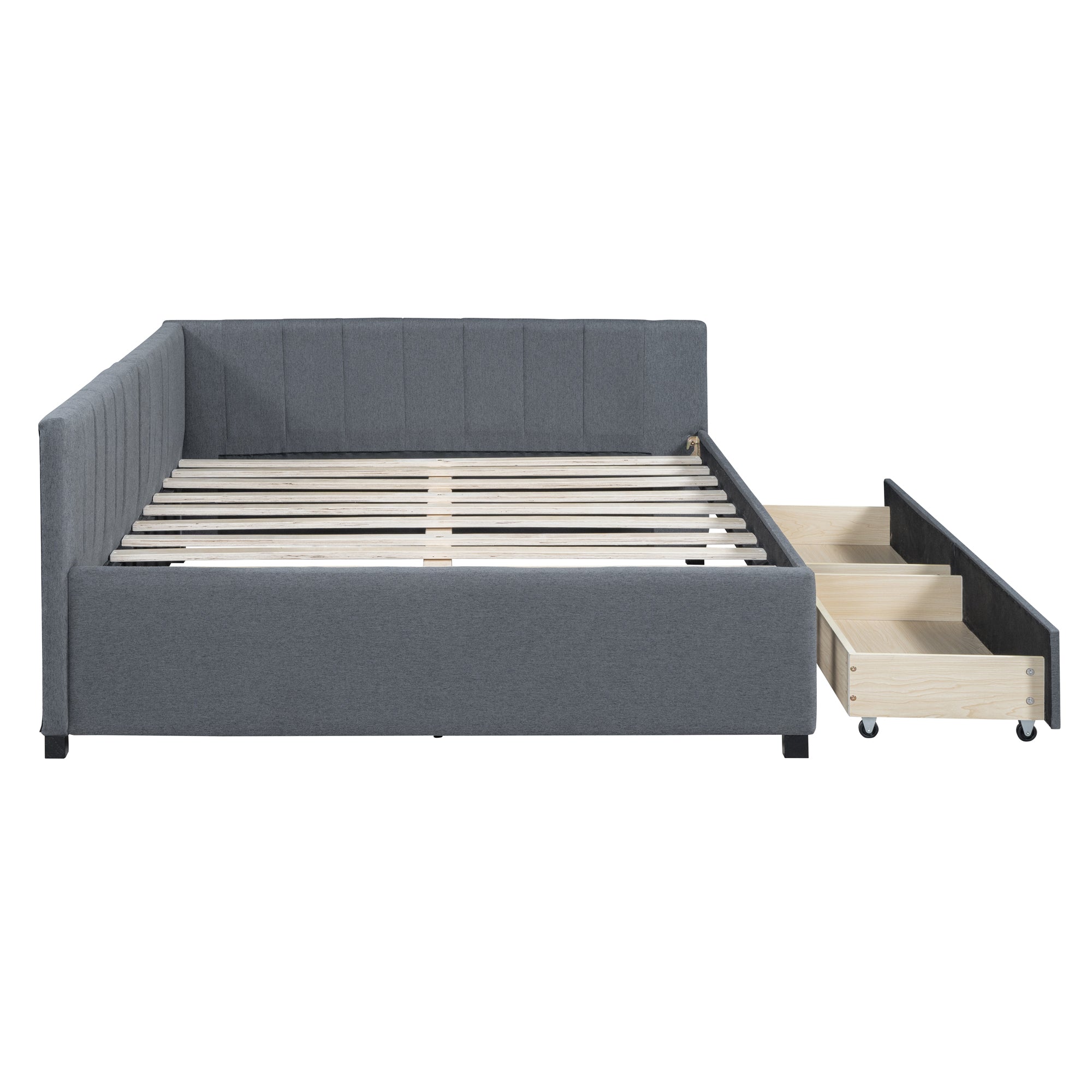 Full Size Upholstered Daybed with 2 Storage Drawers Sofa Bed Frame No Box Spring Needed, Linen Fabric (Gray) - Atlantic Fine Furniture Melbourne FL
