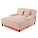 Chaise Bed Lounge Sofa Chair With Adjustable Backrest And LED Light Strip - Pink