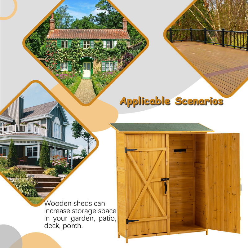 Outdoor Storage Shed With Lockable Door, Wooden Tool Storage Shed With Detachable Shelves & Pitch Roof - Natural