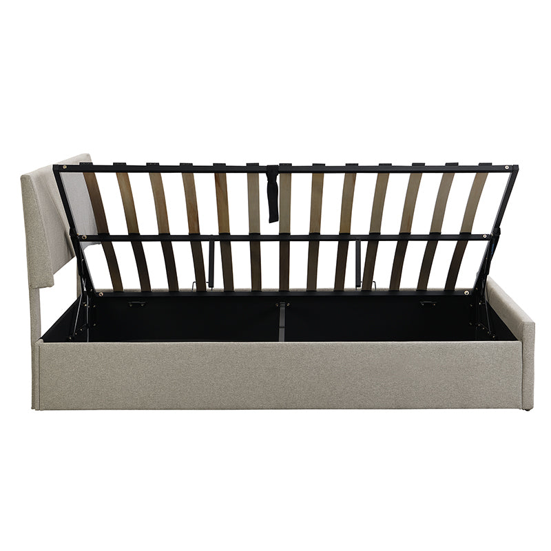 Queen Size Sleigh Bed with Side-Tilt Hydraulic Storage System, Linen Upholstery, Gray - Atlantic Fine Furniture Melbourne FL