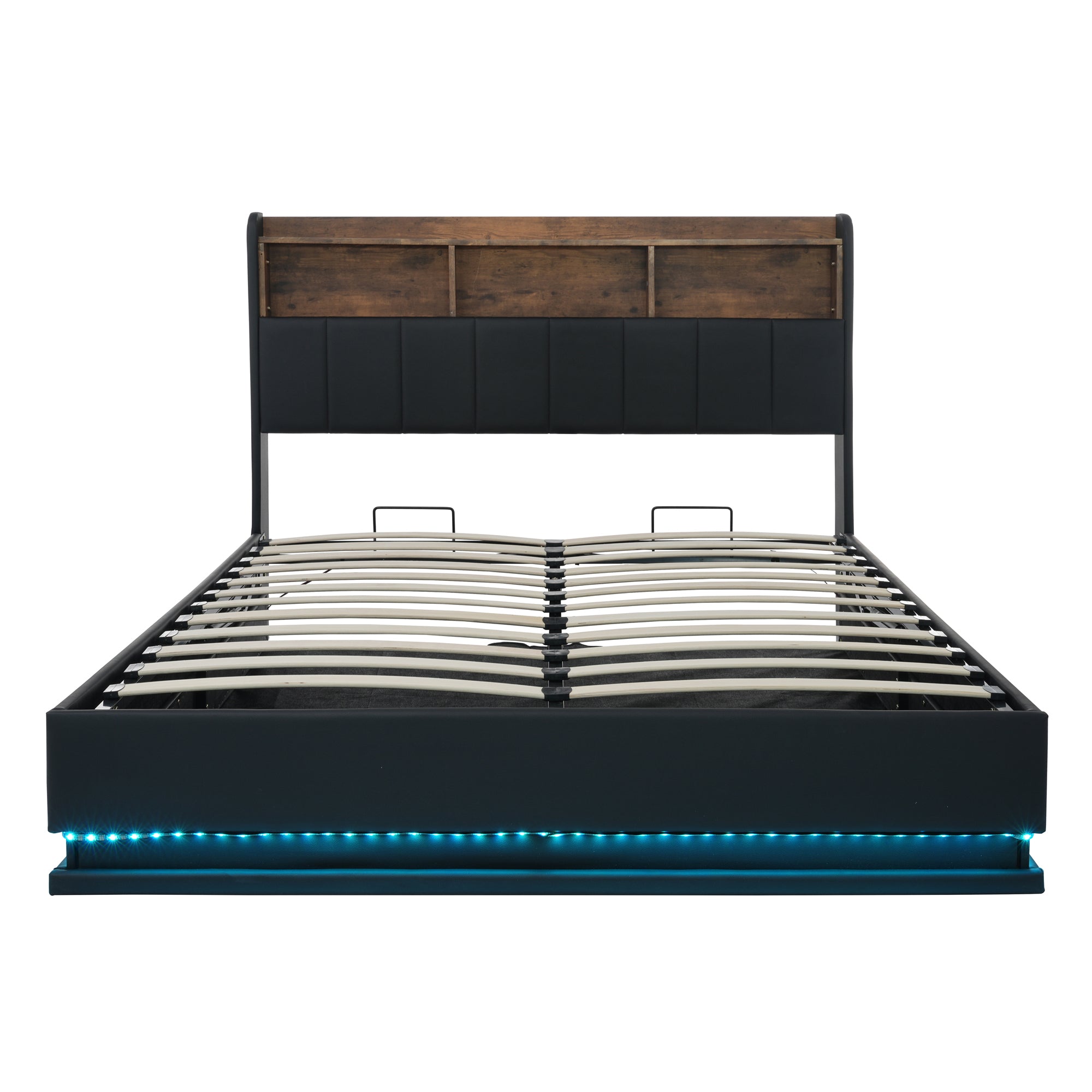 Full Size  Upholstered Platform Bed with Storage Headboard and Hydraulic Storage System, PU Storage Bed with LED Lights and USB charger, Black - Atlantic Fine Furniture Melbourne FL