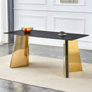Marble Patterned Slab Dining Table With Steel Butterfly Legs