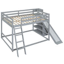Full over Full Bunk Bed with Ladder, Slide and Shelves, Gray