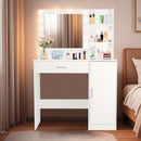 Vanity Desk With Mirror And Adjustable LED Lights, 3 Lighting Modes, Drawer And Storage Cabinet - White