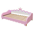 Extending Daybed With LED Lights, Modern Upholstered Princess Daybed With Crown Headboard