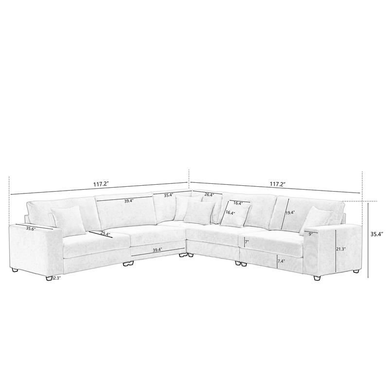 Oversized  Length117.2''*Width 117.2'' Modular Sectional Sofa Couches Set ,Corduroy Upholstered Deep Seat Comfy Sofa For Living Room,Dark Gray