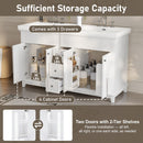 Bathroom Vanity Cabinet Only, 3 Drawers & 4 Doors With Double Layer Shelves - White