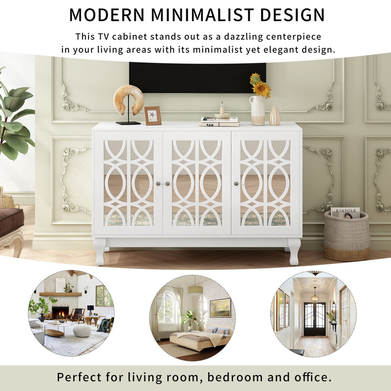 Modern Mirrored TV Stand, 3 Adjustable Shelves For Living Room
