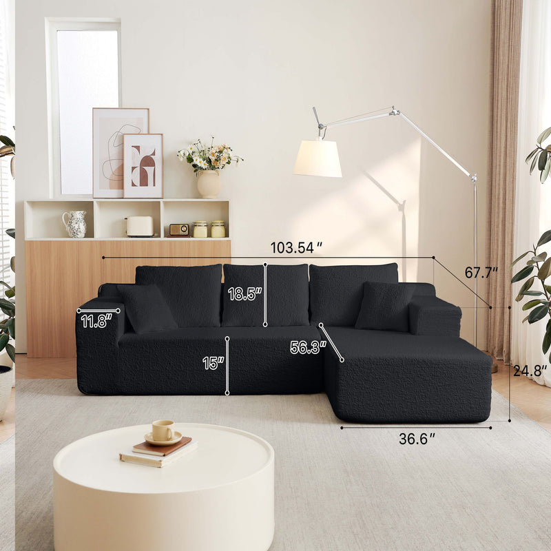 Modular Cloud Sectional Couch With L Shape Chaise - Black
