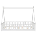 Twin Tent-shaped Floor Bed, with Guardrails, Slats, Door ,White
