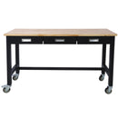 Work Bench, Workbench With Drawer Storage, Heavy Duty Bamboo Wood Work Table With Wheels For Garage Home Office