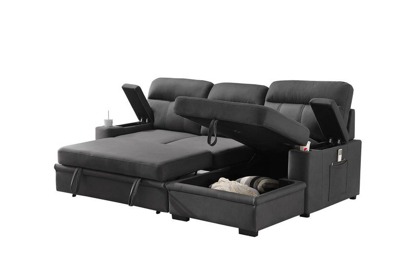 Kaden - Sleeper Sectional Sofa Chaise With Storage Arms And Cupholder