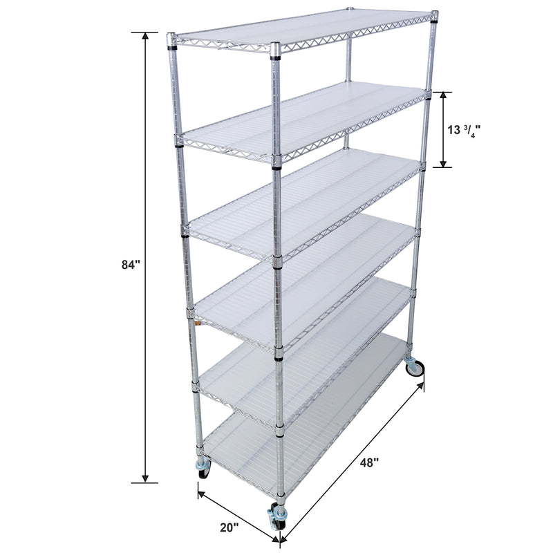 6 Tier 6000Lbs Capacity Nsf Metal Shelf Wire Shelving Unit, Heavy Duty Adjustable Storage Rack With Wheels & Shelf Liners For Commercial Grade Utility Steel Storage Rack