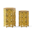 Outdoor Hexagonal Accent Table Set With Charming Fleur De Lis Panel Sides - Antique Yellow
