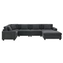 U Shaped Sectional Sofa 6 Seat Couch Set With Oversized Ottoman, Hidden Armrest Storage And Cup Holders USB Charging Ports Wide Seat Sofa