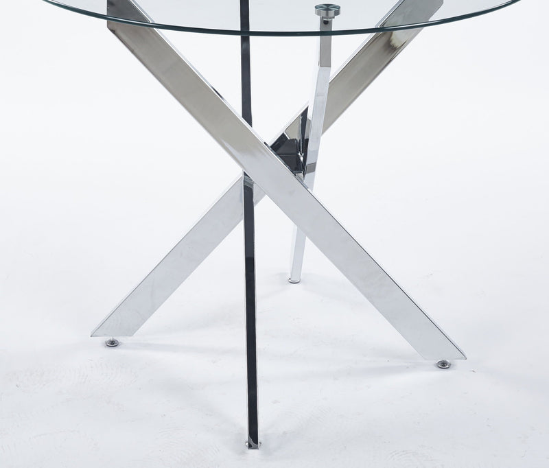 Dining Table With Cross Metal Leg And Tempered Glass, Modern Space Saving Kitchen Table For Living Room